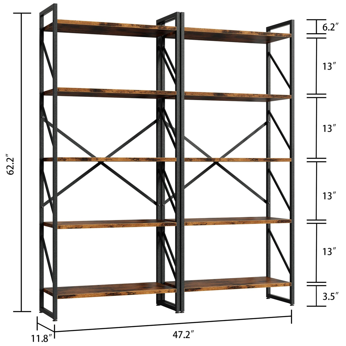 5 Tiers Rustic Brown Bookshelf F9366