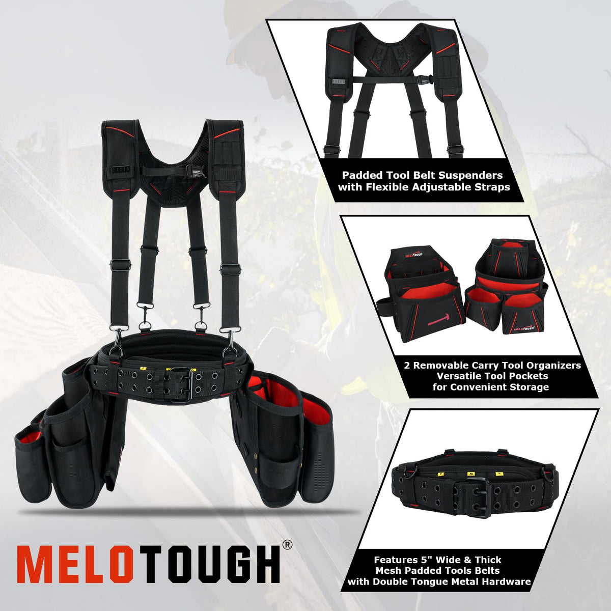 Tool Belt with Suspenders Heavy Duty Carpenter Apron Y846955