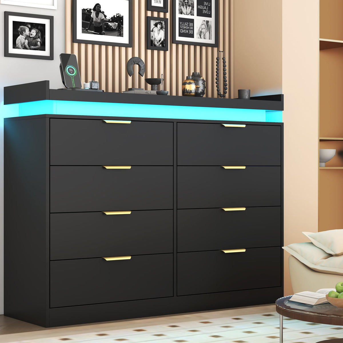 Black 8 Drawer Wood Dresser R7431