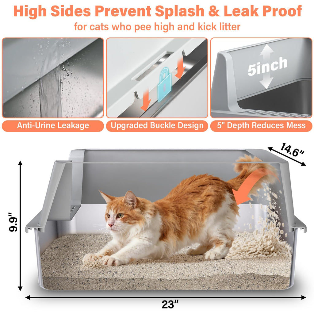 XL Stainless Steel Cat Litter Box with Lid and Scoop L617765