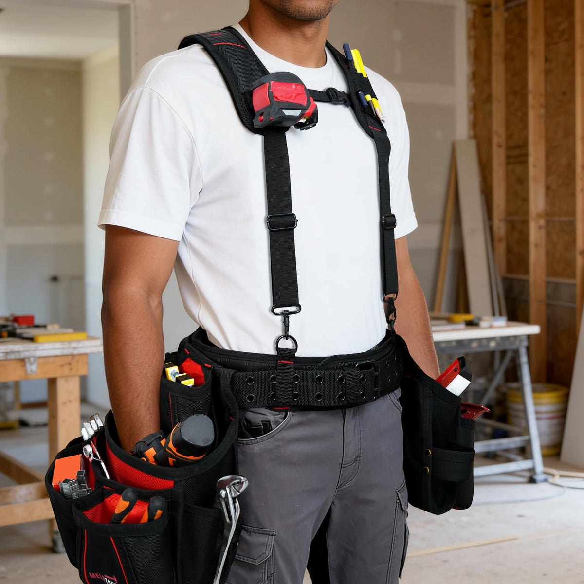 Tool Belt with Suspenders Heavy Duty Carpenter Apron Y846955