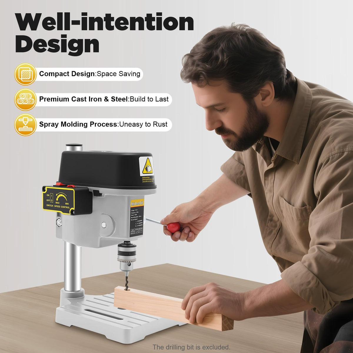 340W 3-Speed Adjustable Bench Drill Press P853822