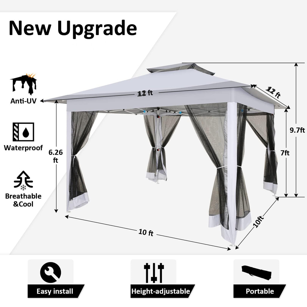 12x12 Pop Up Waterproof Outdoor Canopy with Mosquito Nettings and Carry Bag X4293