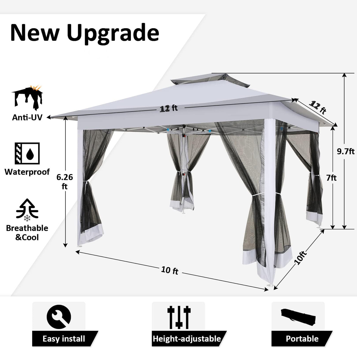 12x12 Pop Up Waterproof Outdoor Canopy with Mosquito Nettings and Carry Bag X4293