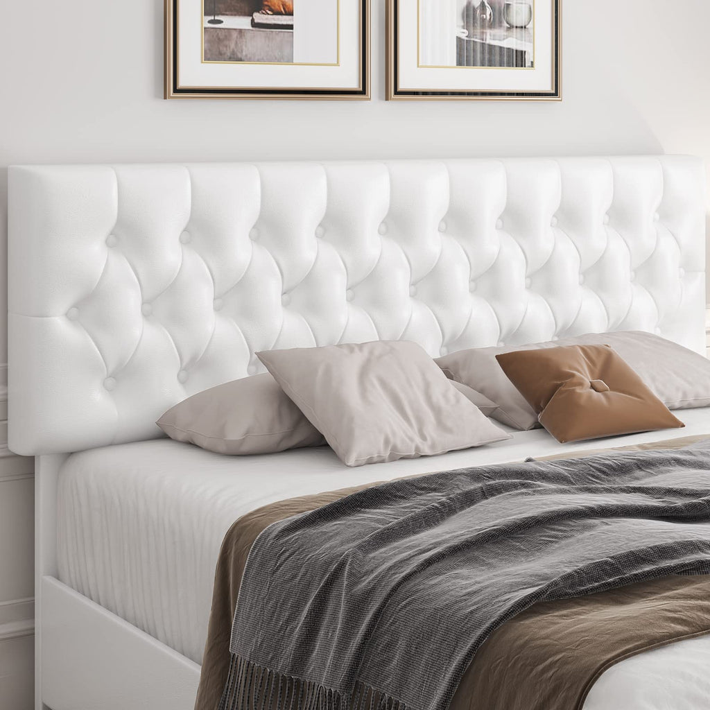 Full Size White Faux Leather Upholstered Platform Bed Frame with 4 Storage Drawers M4268