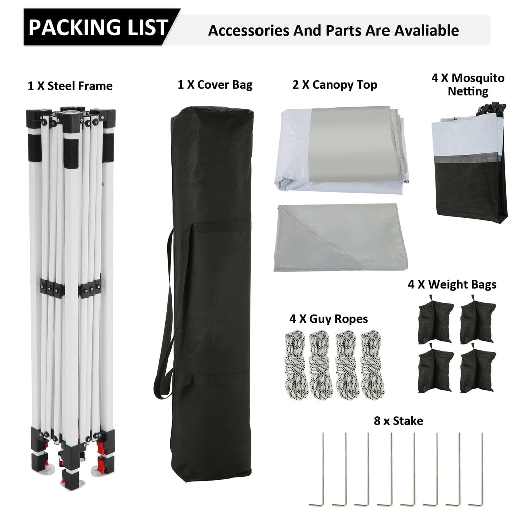 12x12 Pop Up Waterproof Outdoor Canopy with Mosquito Nettings and Carry Bag X4293