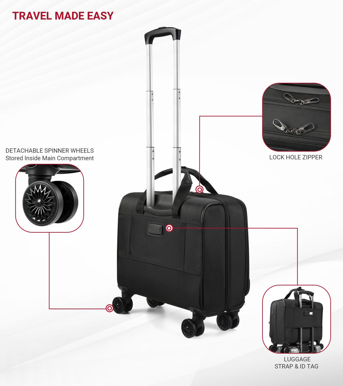 Rolling Laptop Bag with USB & Type-C Charging Port, Water Resistant 17.3 Inch K22581