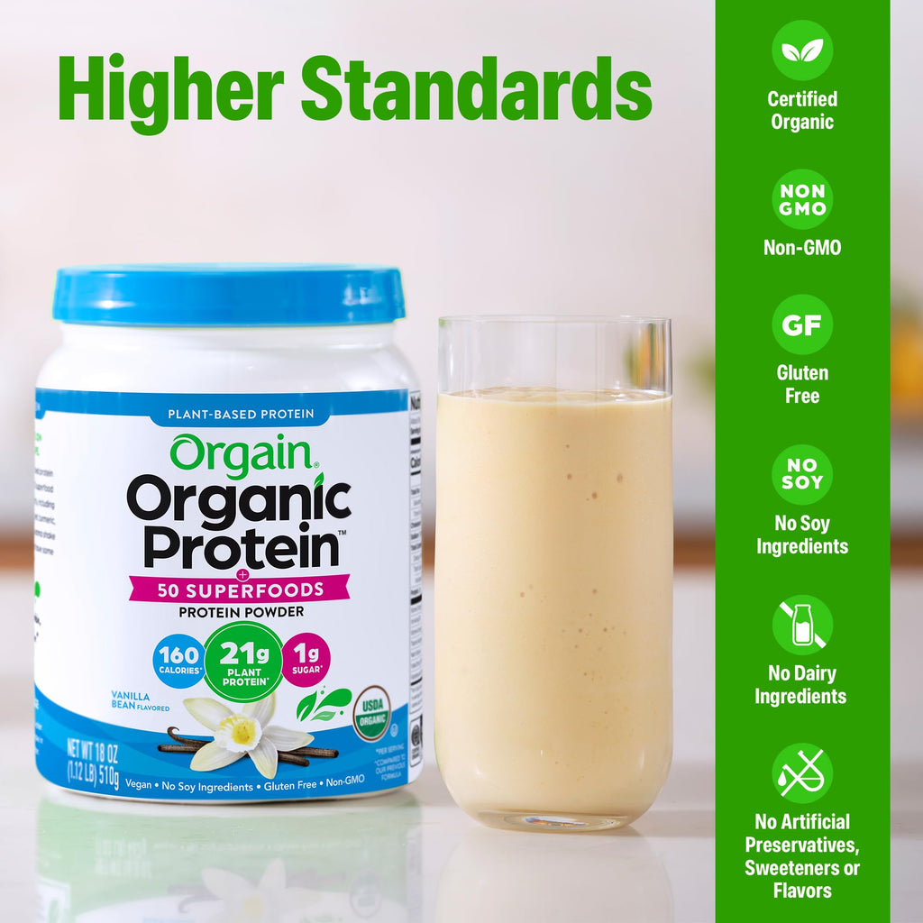 Organic Vegan 21g Protein Superfoods Powder Vanilla Bean 1.12lb H825185