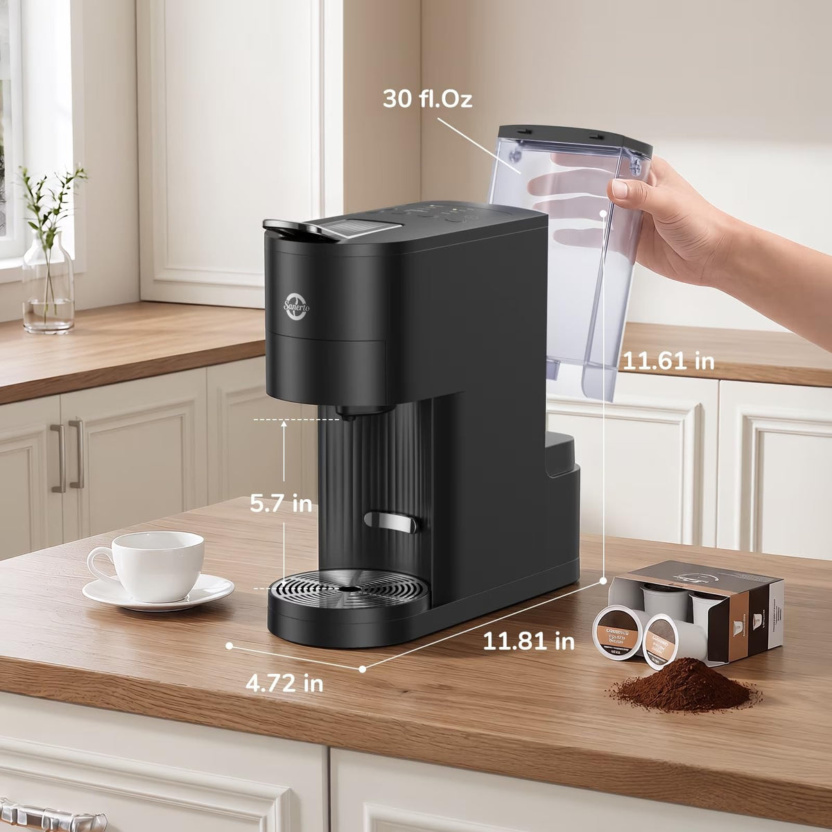 Single Serve Coffee Maker with K Cup Capsules & Grounds, Black Z441