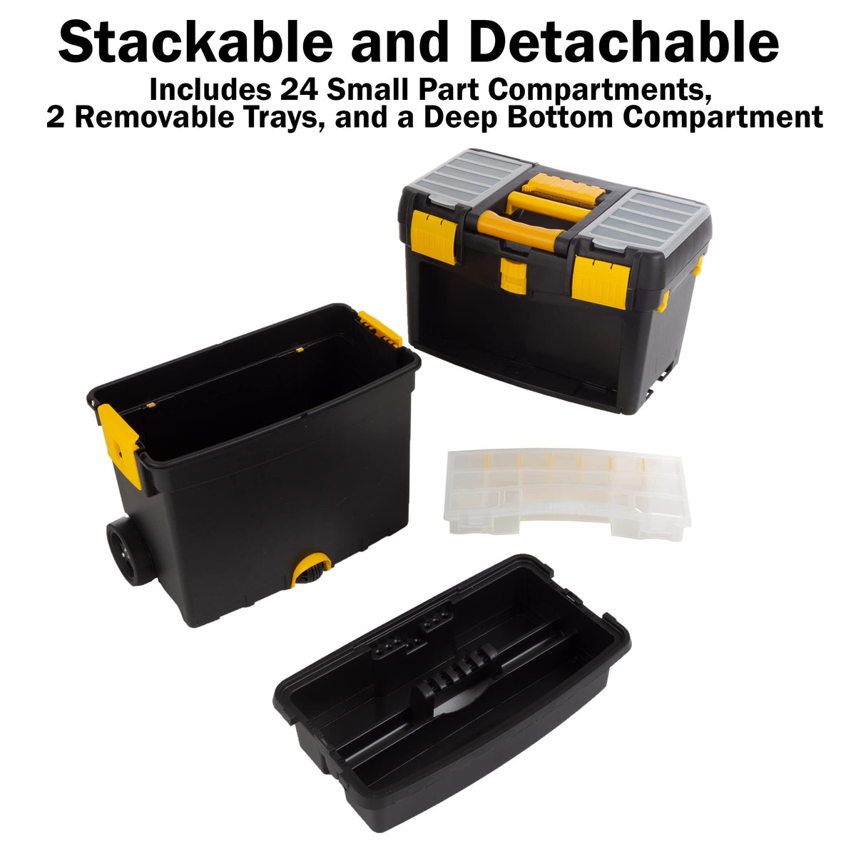 Rolling Tool Box with Wheels, Foldable Handle, and Removable Top U876