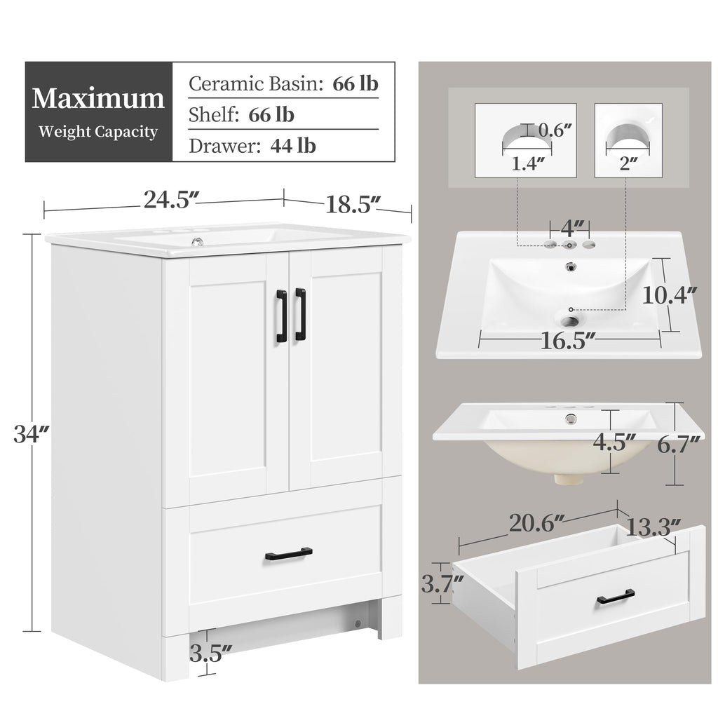 24" White Bathroom Vanity with Sink J14057