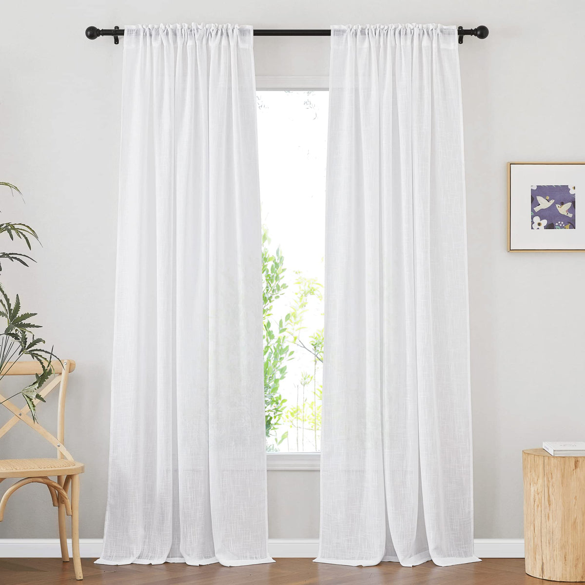 White Sheer Linen Curtains, 2 Panels, W52 x L95 Y933