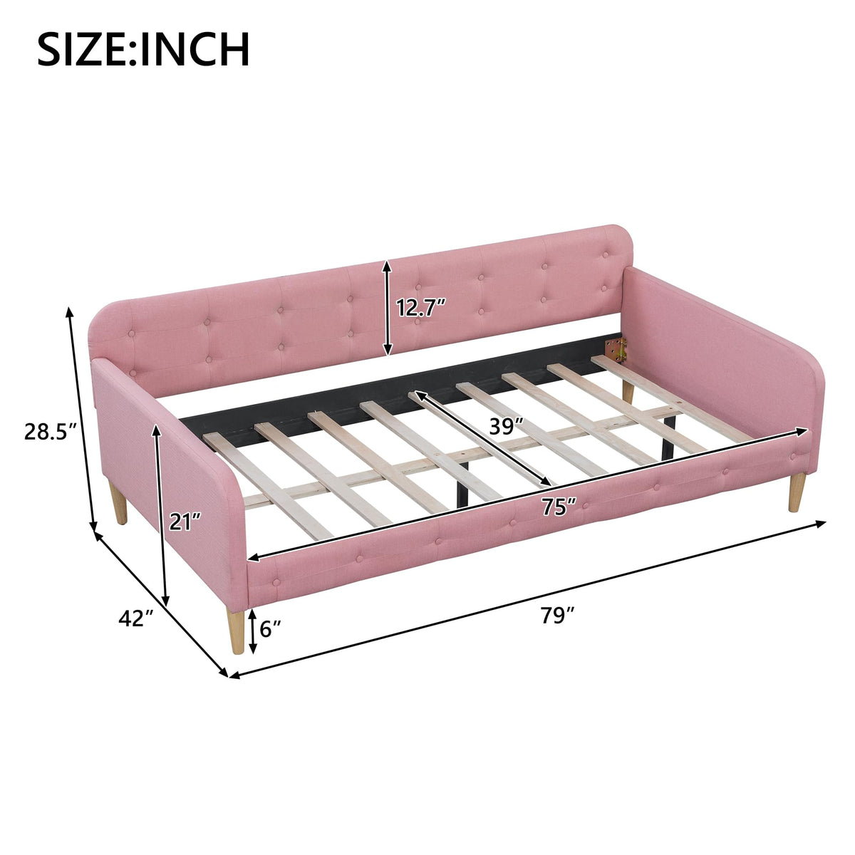 Twin Linen Upholstered Daybed Sofa Bed with Button Tufted Design C7340