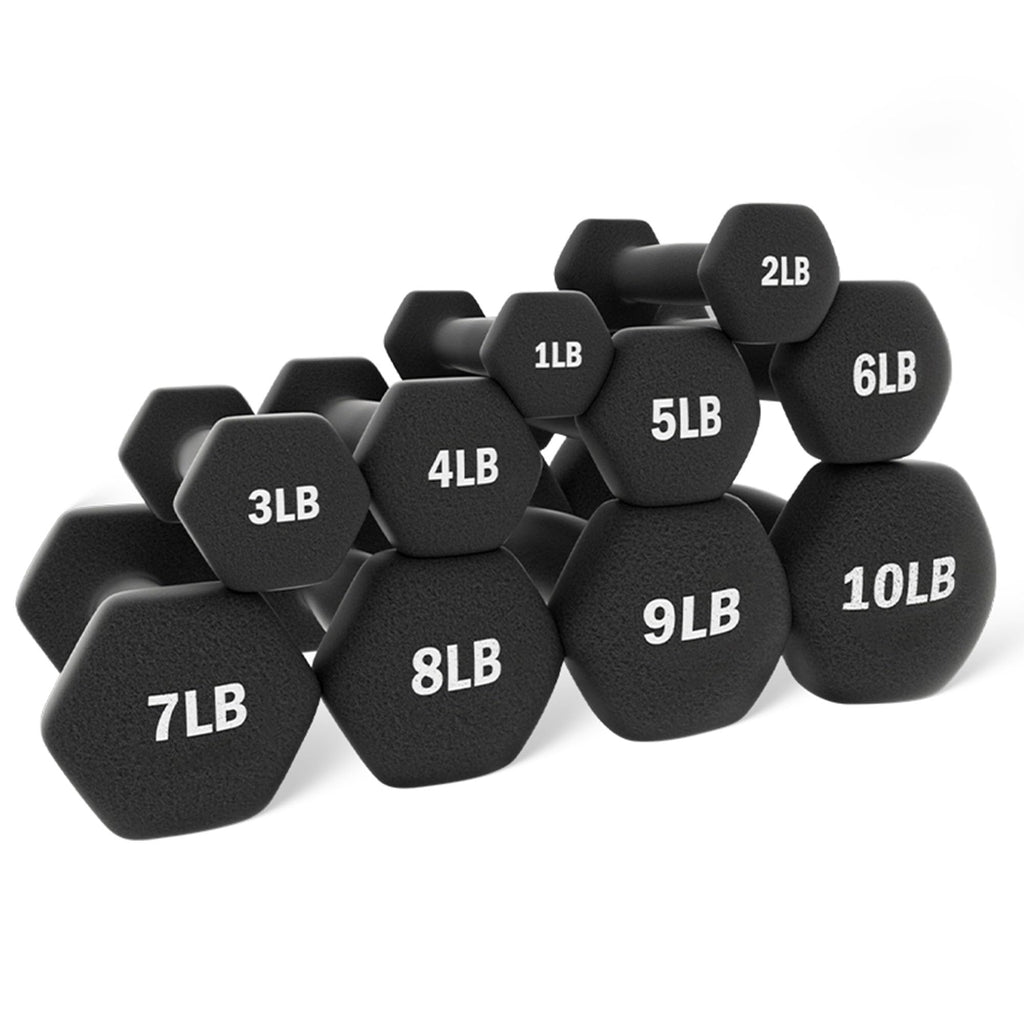 Neoprene Coated Iron Dumbbell Set with Stand X885879
