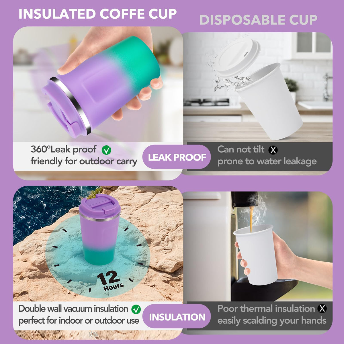 12 oz Insulated Stainless Steel Travel Coffee Mug 2 Pack V271