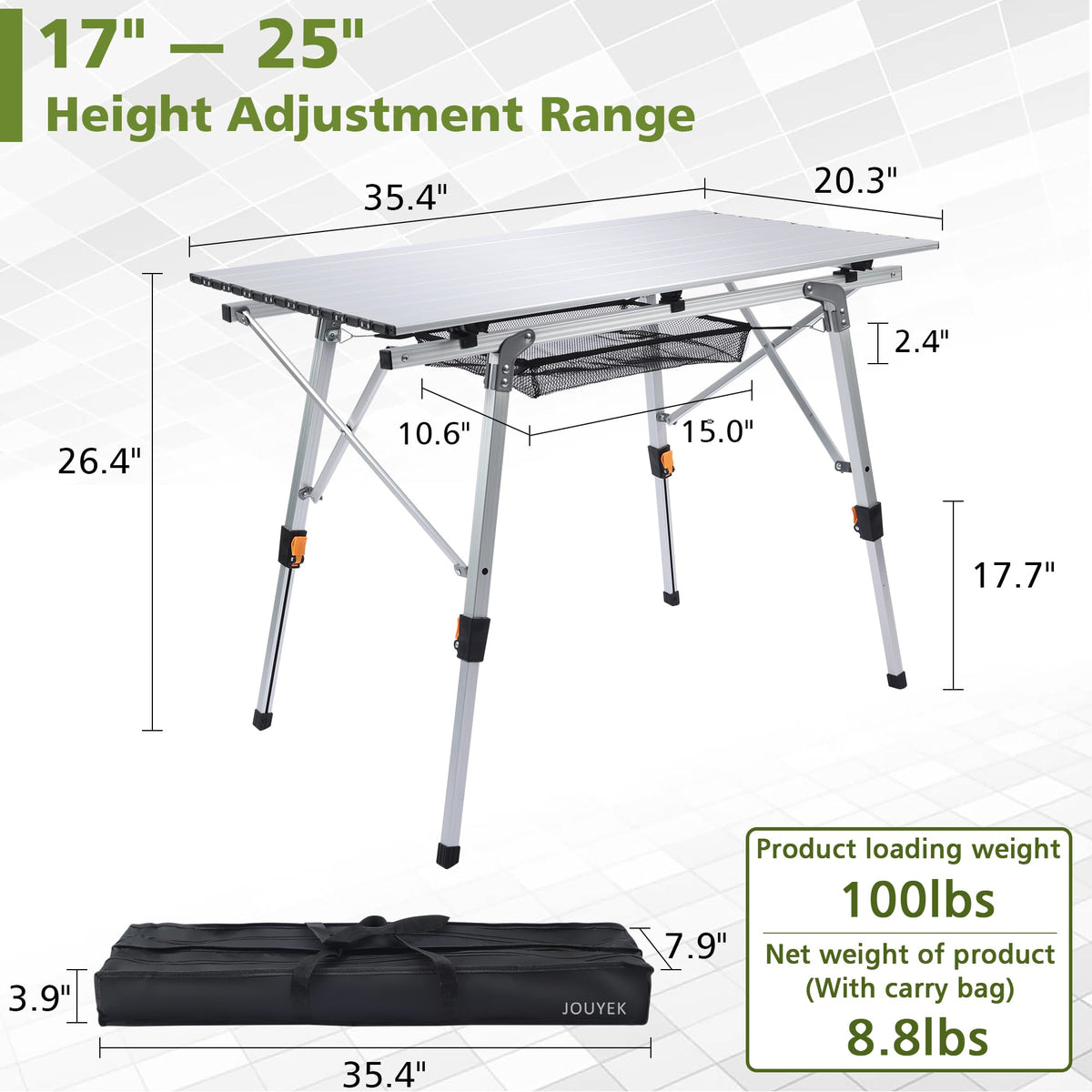 Lightweight Aluminum Folding Camping Table White I819