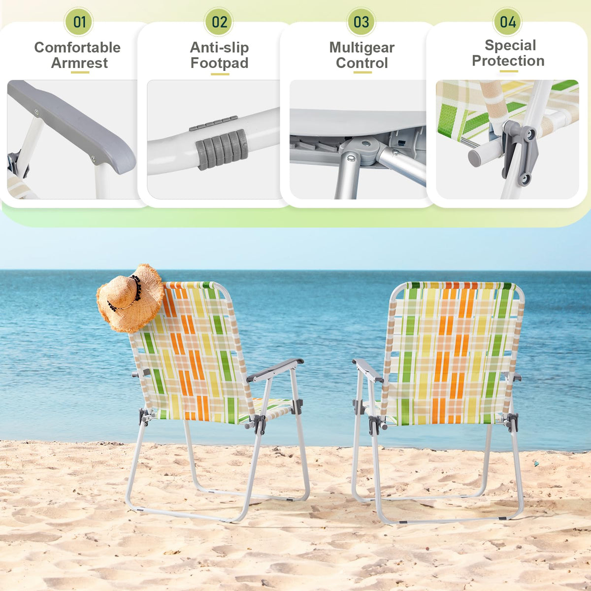 Set of 2 Webbed Folding Beach Chairs Z358