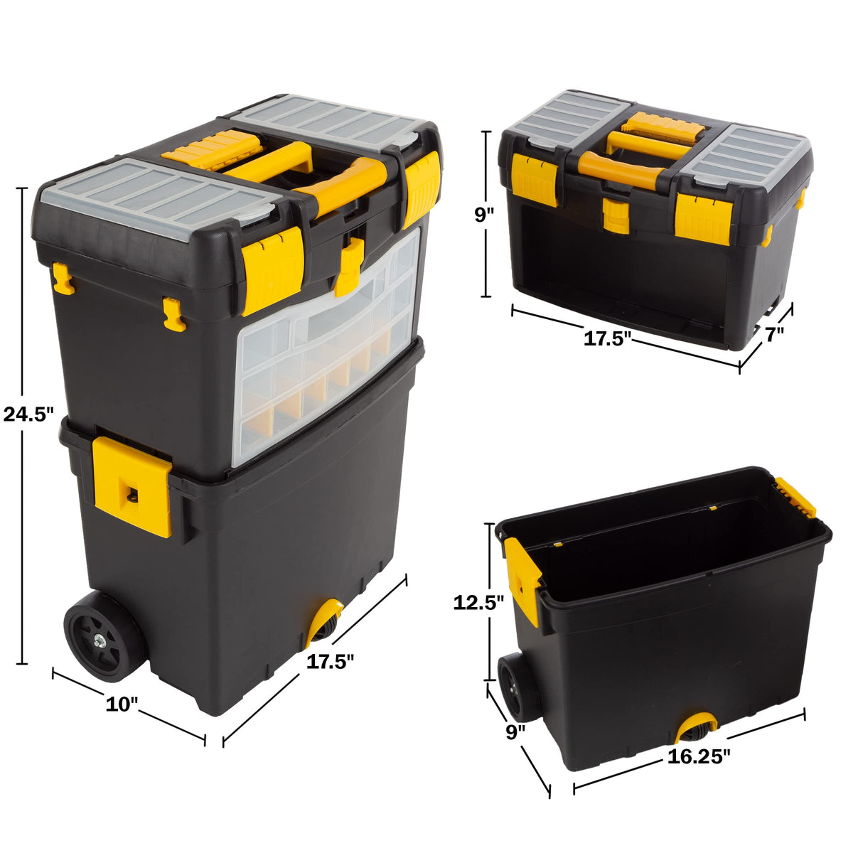 Rolling Tool Box with Wheels, Foldable Handle, and Removable Top U876