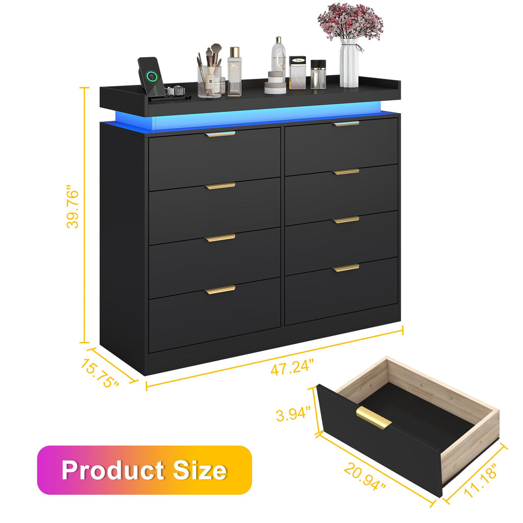 Black 8 Drawer Wood Dresser R7431