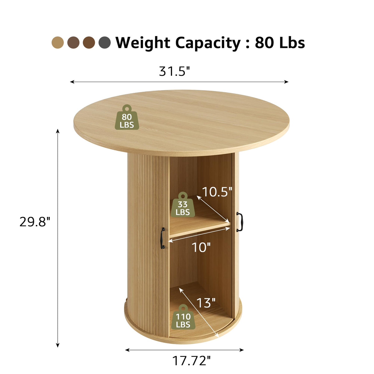 31.5 inch Round Dining Table with 2-Layer Storage Shelf Z3079