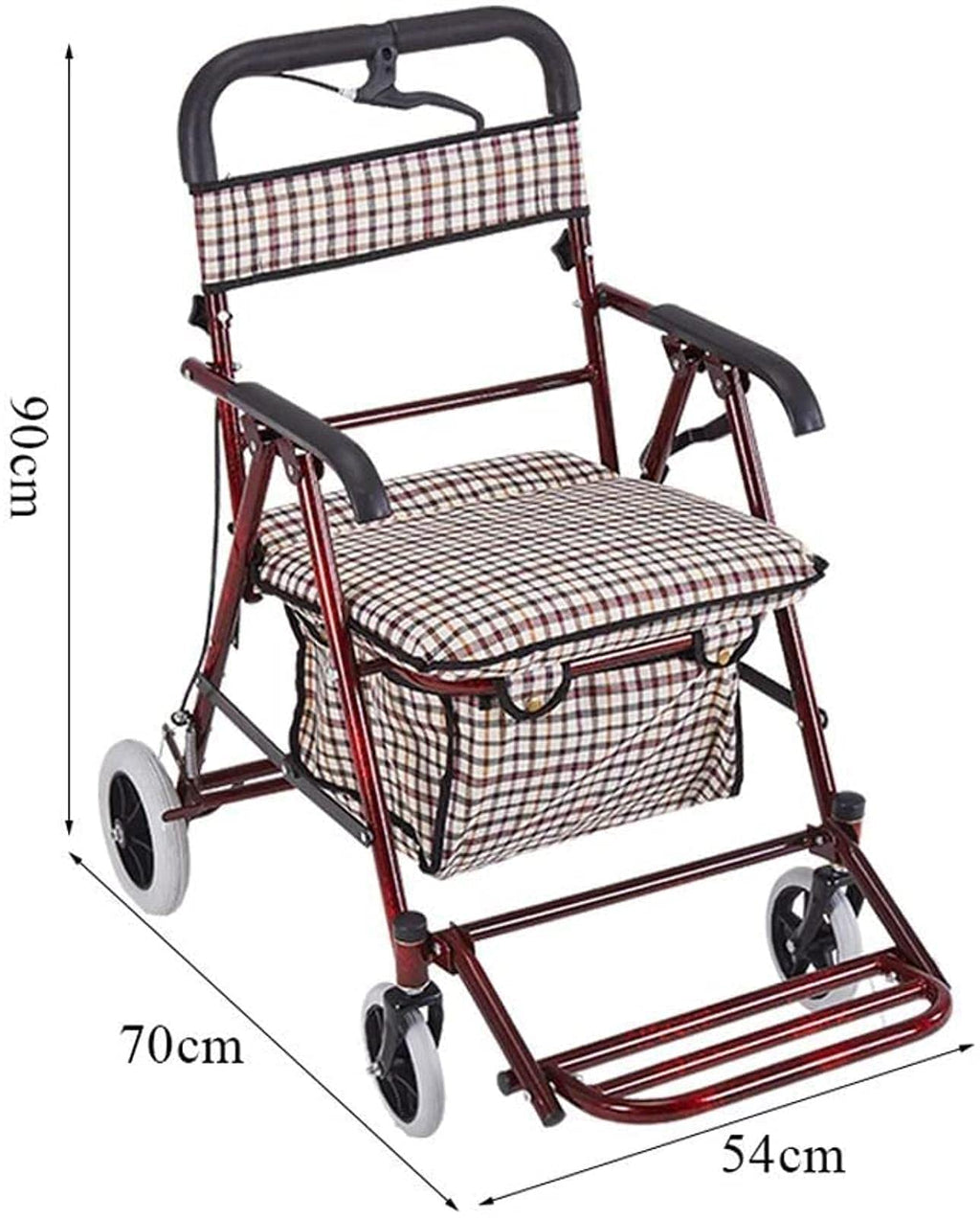 Rollator Walker Shopping Trolley with Seat Pedal Side Brake Red W3923