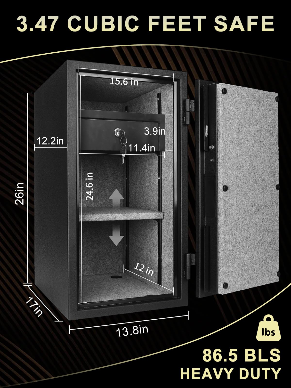 Fireproof Safe Box with Drawer, 3.47 Cu Ft T37340