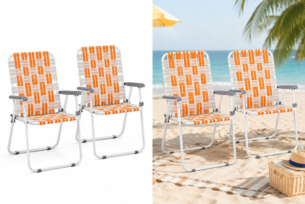 Webbed Foldable Metal Patio Chairs Set of 2 J611237