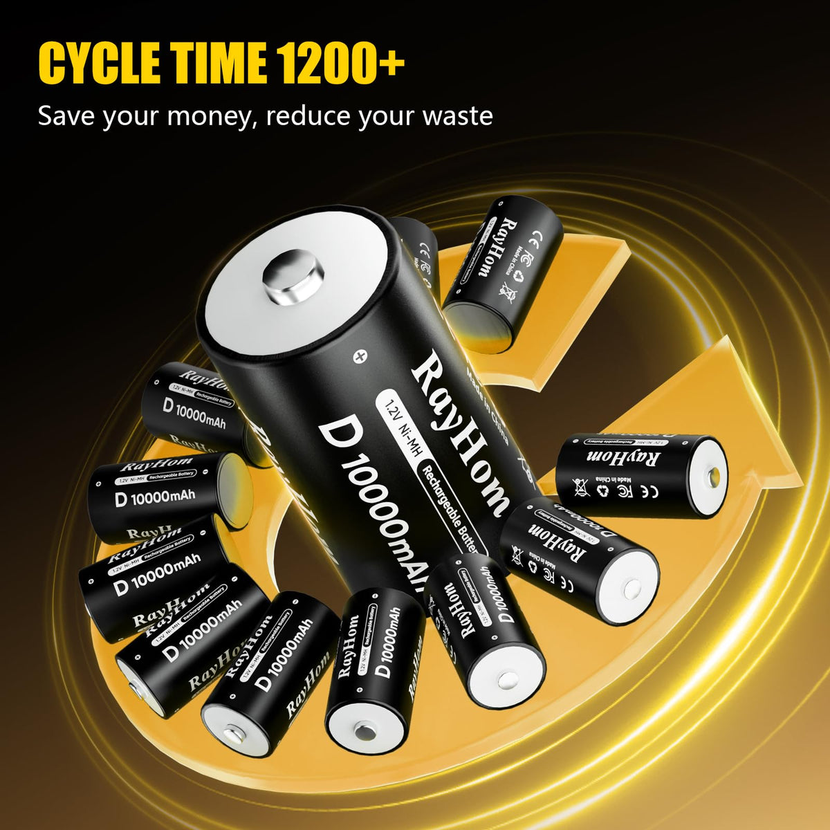 4 Pack 10000mAh Rechargeable D NiMH Batteries with 4 Slot Charger L7837