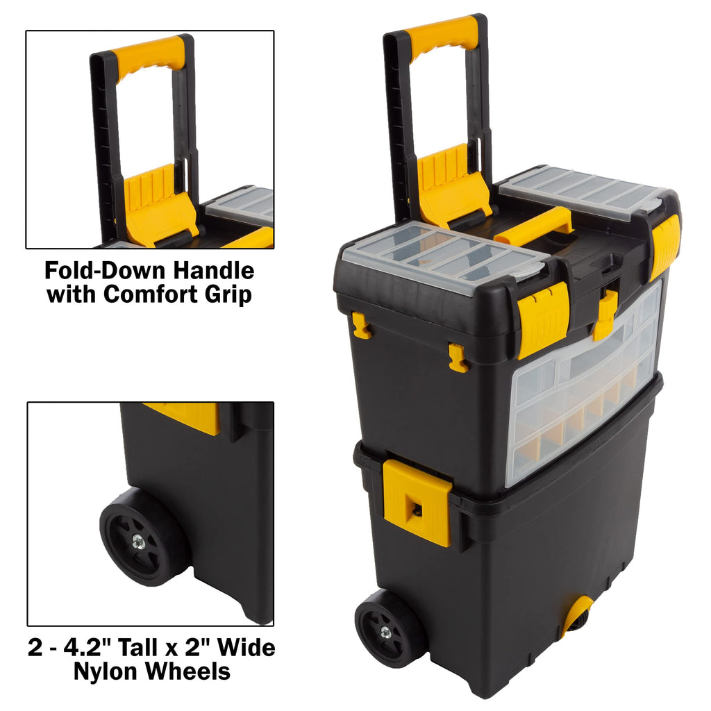 Rolling Tool Box with Wheels, Foldable Handle, and Removable Top U876
