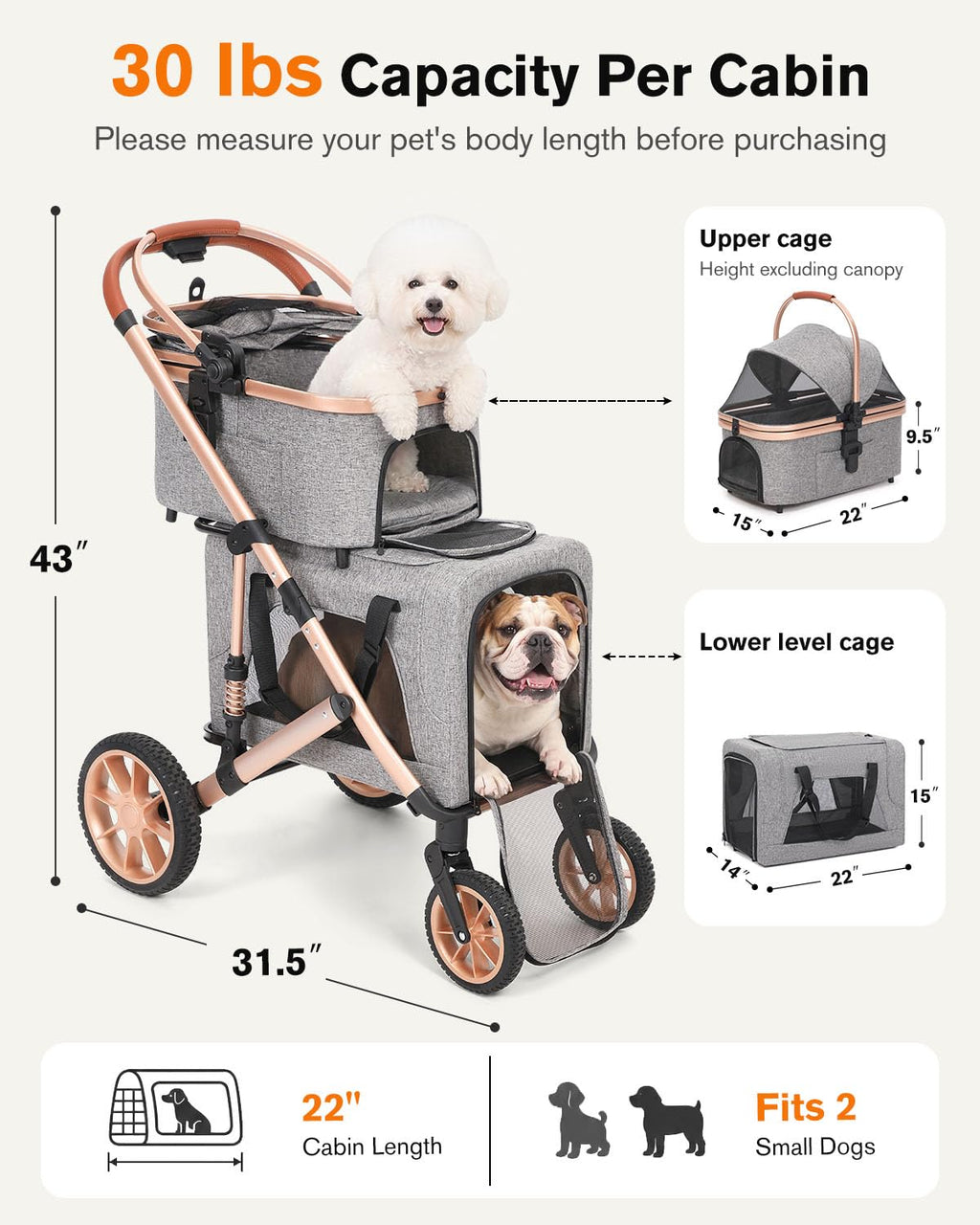 Double Pet Stroller with 2 Detachable Carriers P393623