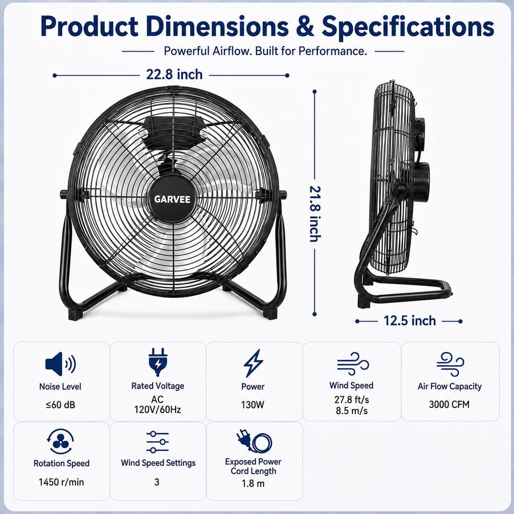 20'' 3000CFM Metal Floor Fan H762