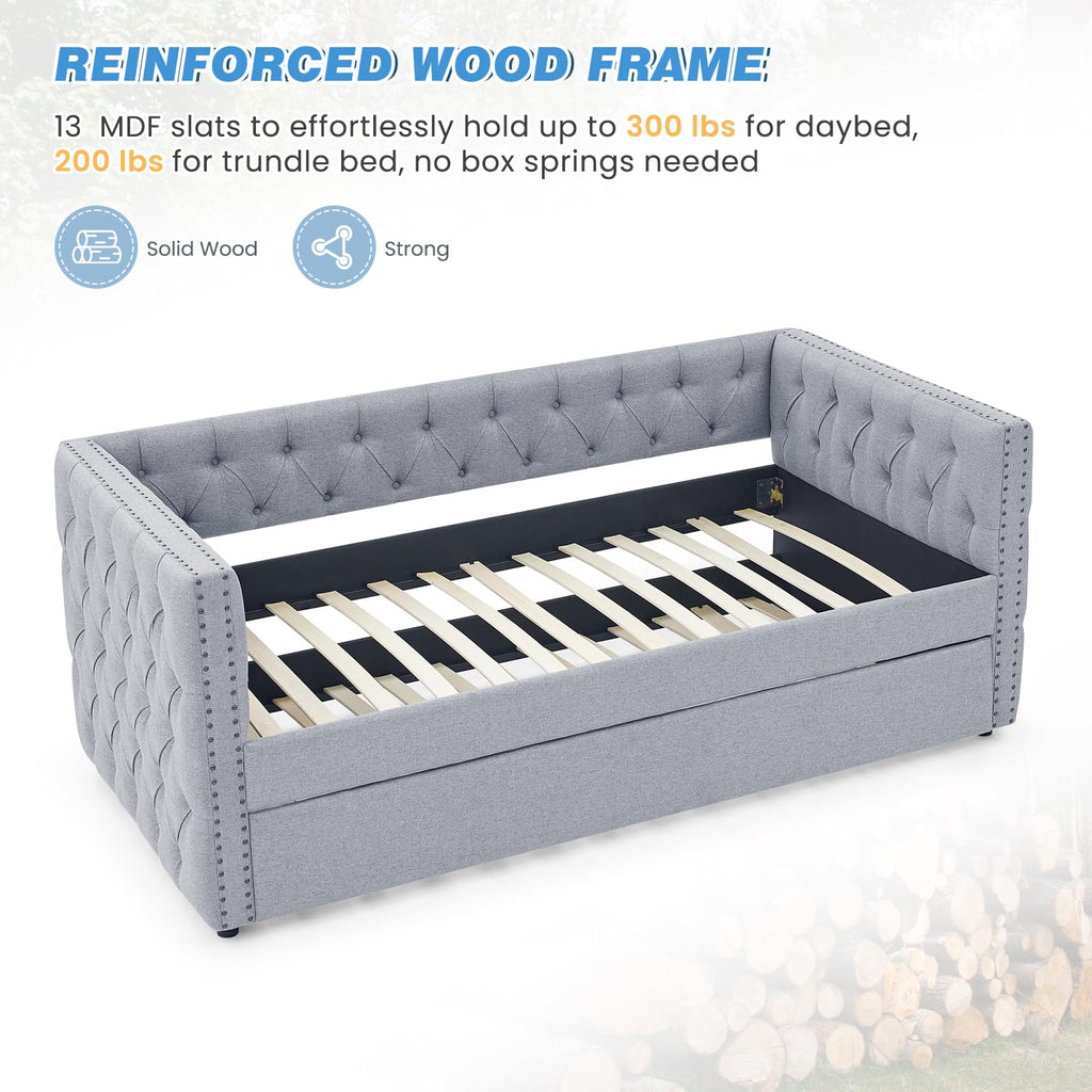 Linen Upholstered Twin Size Daybed with Trundle P76593