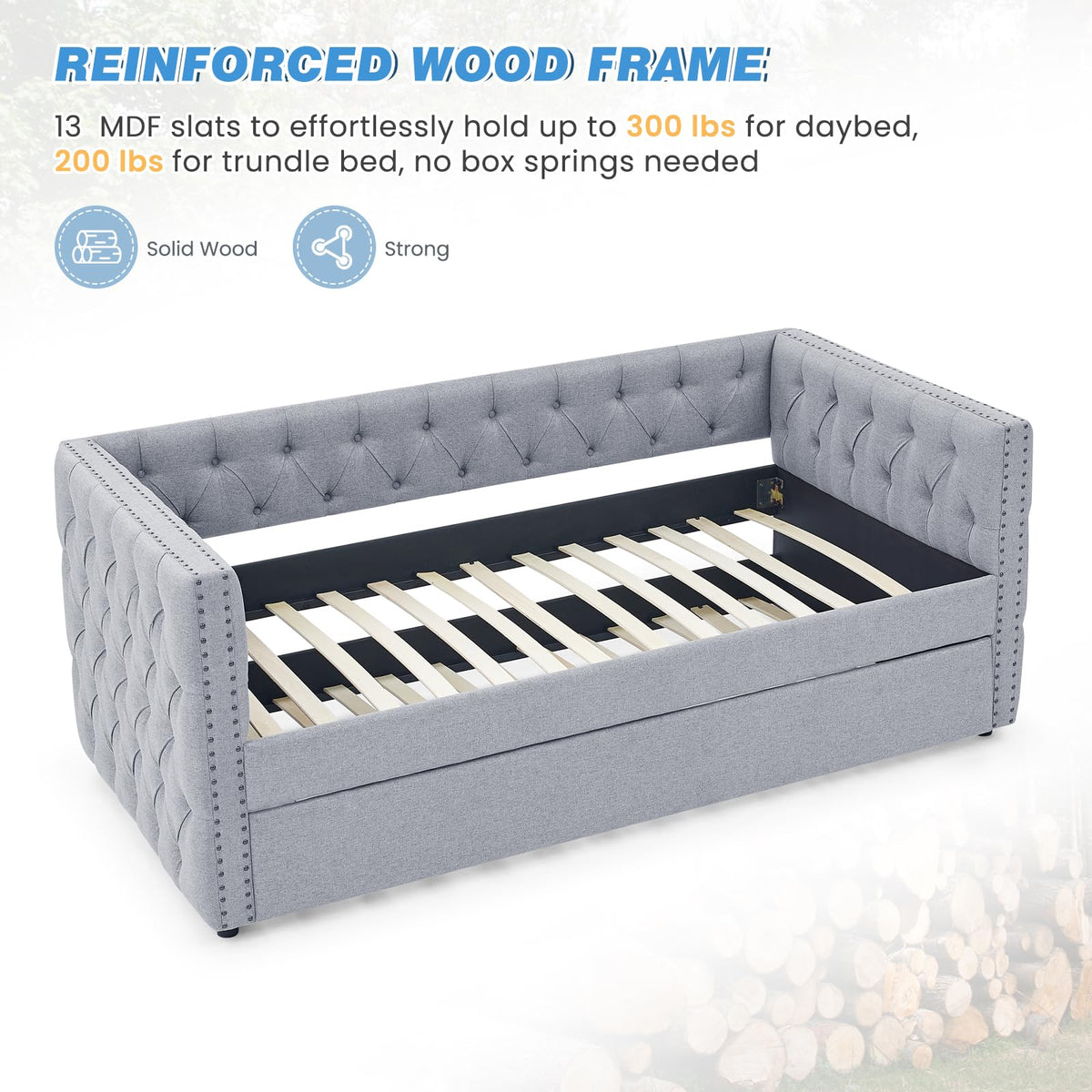 Linen Upholstered Twin Size Daybed with Trundle P76593