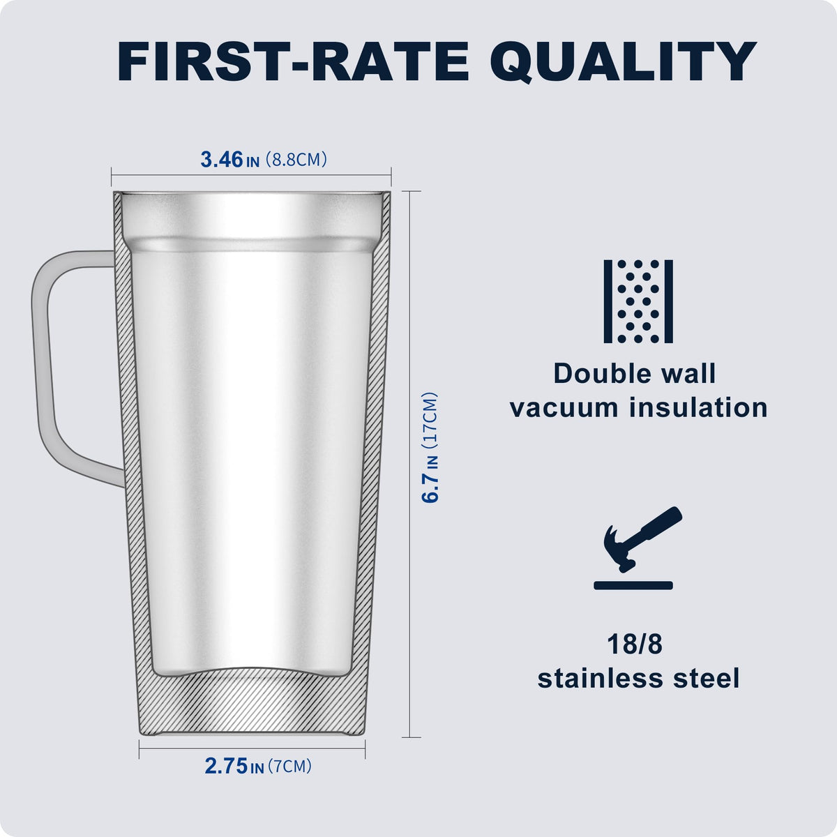 20 oz Insulated Stainless Steel Coffee Mug with Lid and Handle F749855