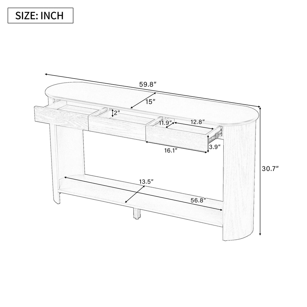 Curved Console Table with 3 Drawers and Bottom Shelf Y679424