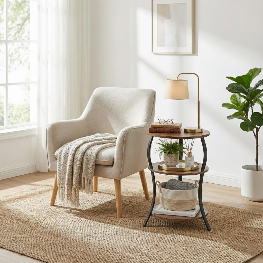 Round 3-Tier Side Table with Storage Shelf U696