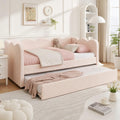 Pink Twin Size Linen Upholstered Daybed with Trundle A4186