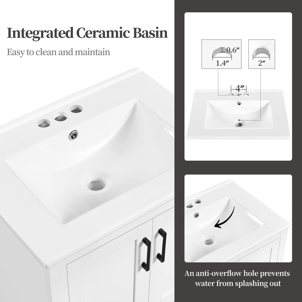 24" White Bathroom Vanity with Sink J14057