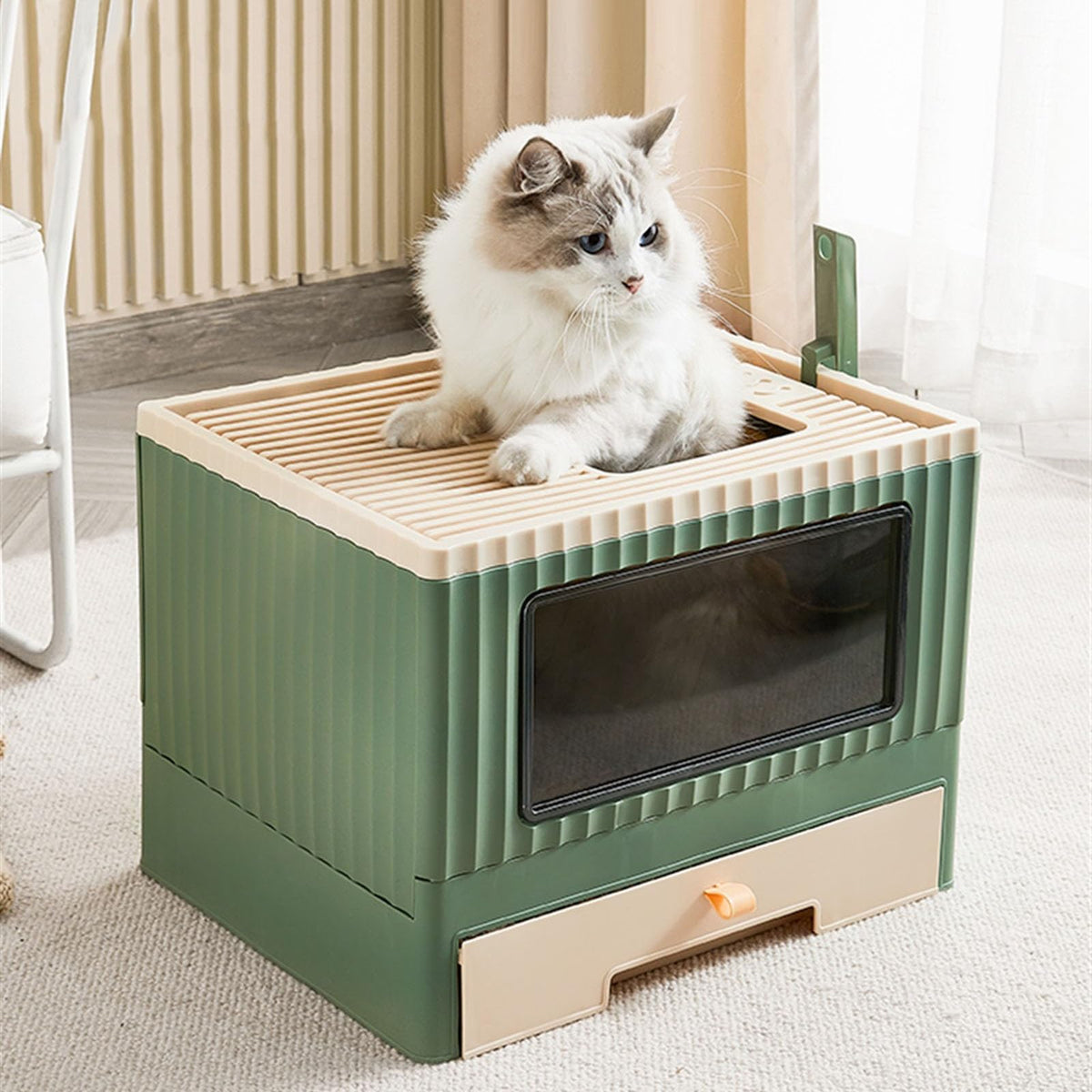 Top Entry Cat Litter Box with Lid Foldable L9344