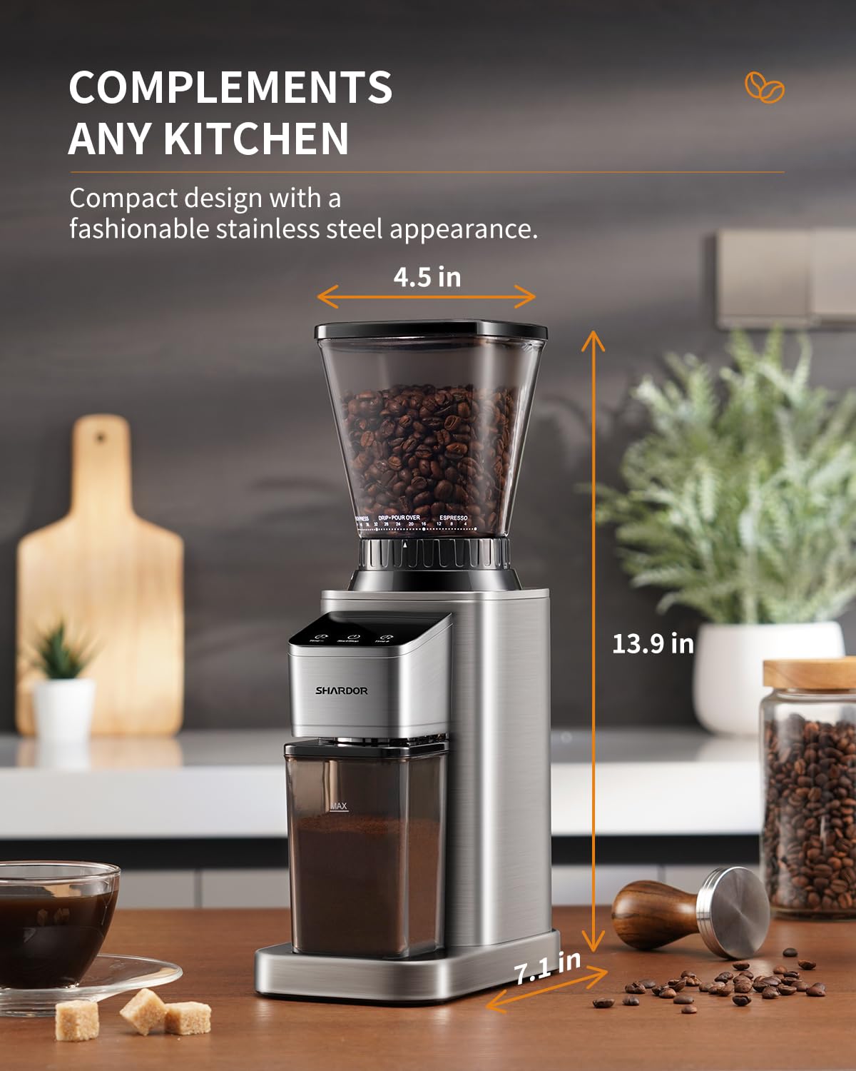 Conical Burr Coffee Bean Grinder, 48 Settings, Silver X480559