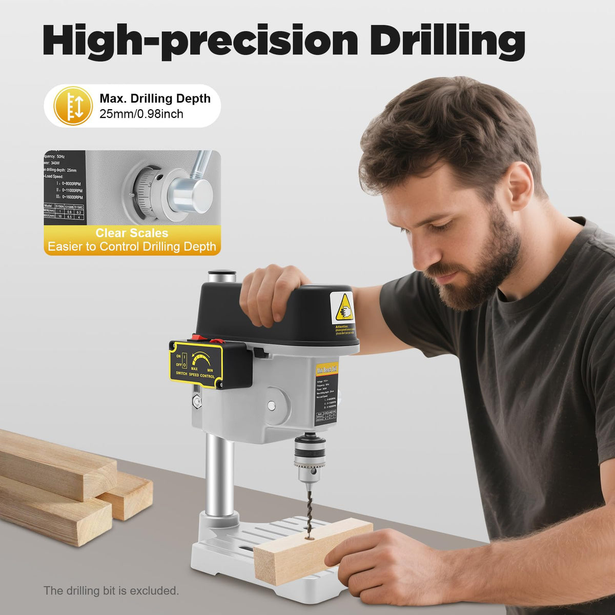 340W 3-Speed Adjustable Bench Drill Press P853822