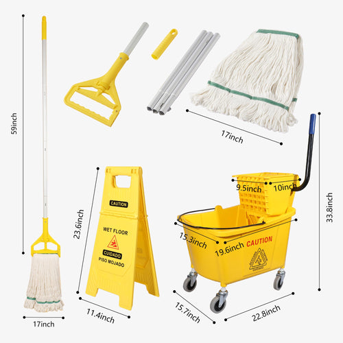 35Qt. Side-Press Mop Bucket and Wringer Combo on Wheels, Yellow V3182