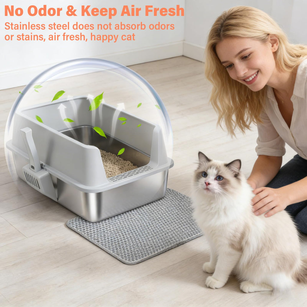 XL Stainless Steel Cat Litter Box with Lid and Scoop L617765
