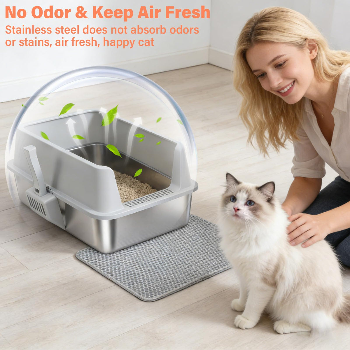 XL Stainless Steel Cat Litter Box with Lid and Scoop L617765