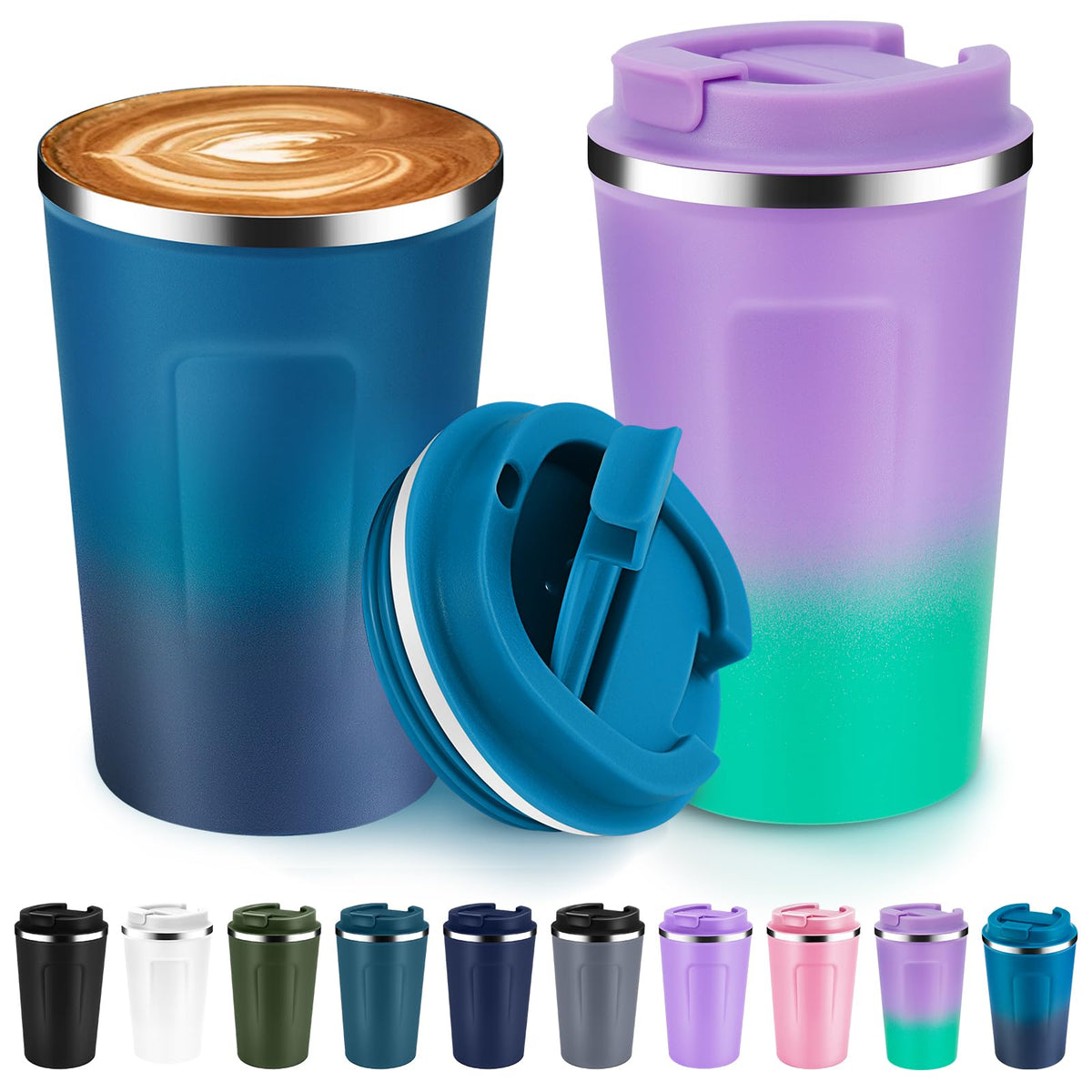 12 oz Insulated Stainless Steel Travel Coffee Mug 2 Pack V271