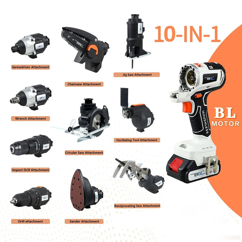 Cordless Brushless Power Tool Combo Kit 10 in 1 F579585