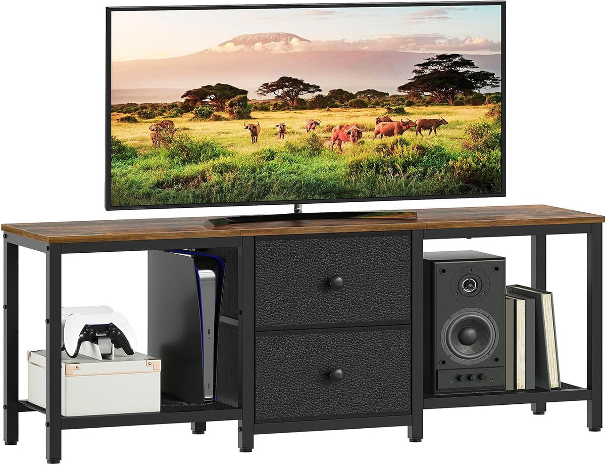 Rustic Brown and Black TV Stand with 2 Fabric Drawer B6866
