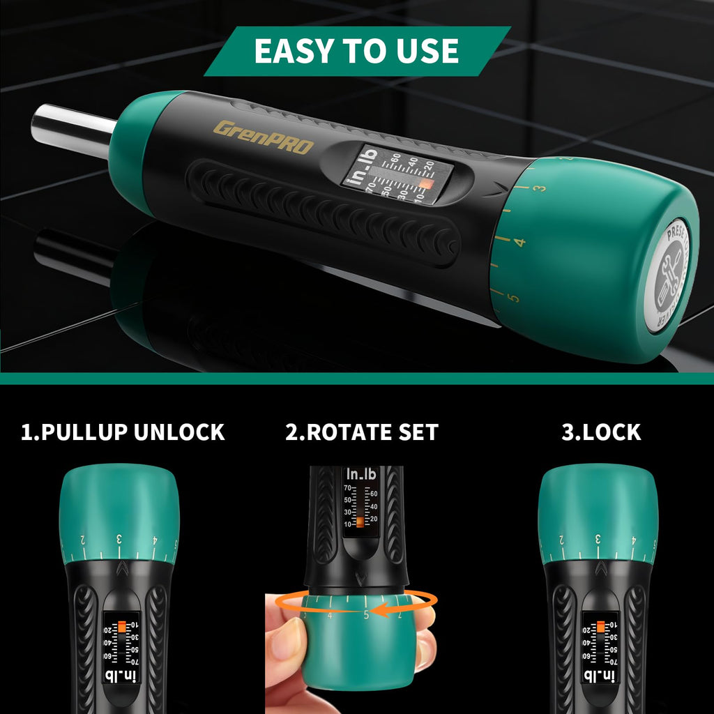 Torque Screwdriver 5-70 in-lb 1/4" Drive Precision Driver Set G460
