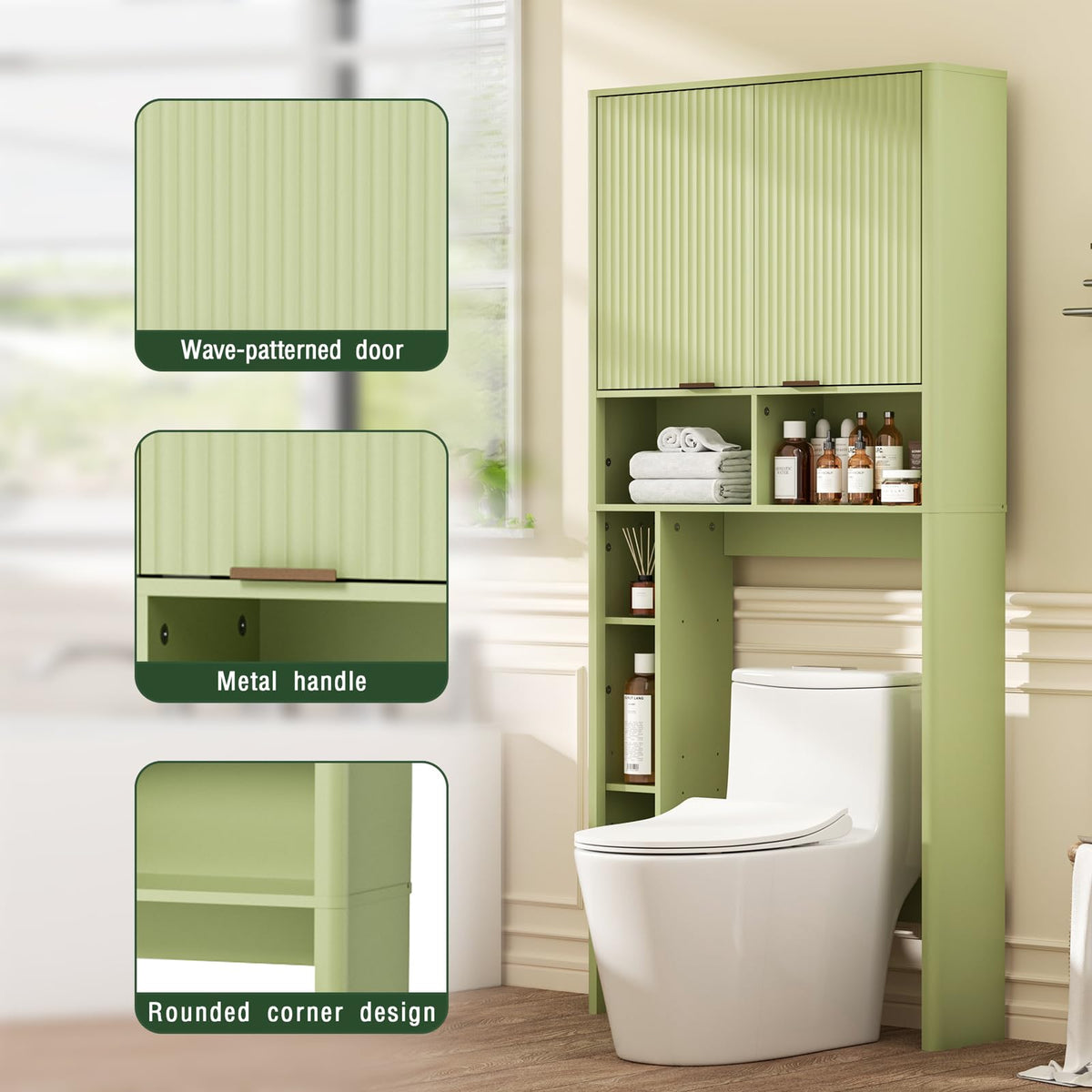 Green Over the Toilet Storage Cabinet with Adjustable Shelf S444418