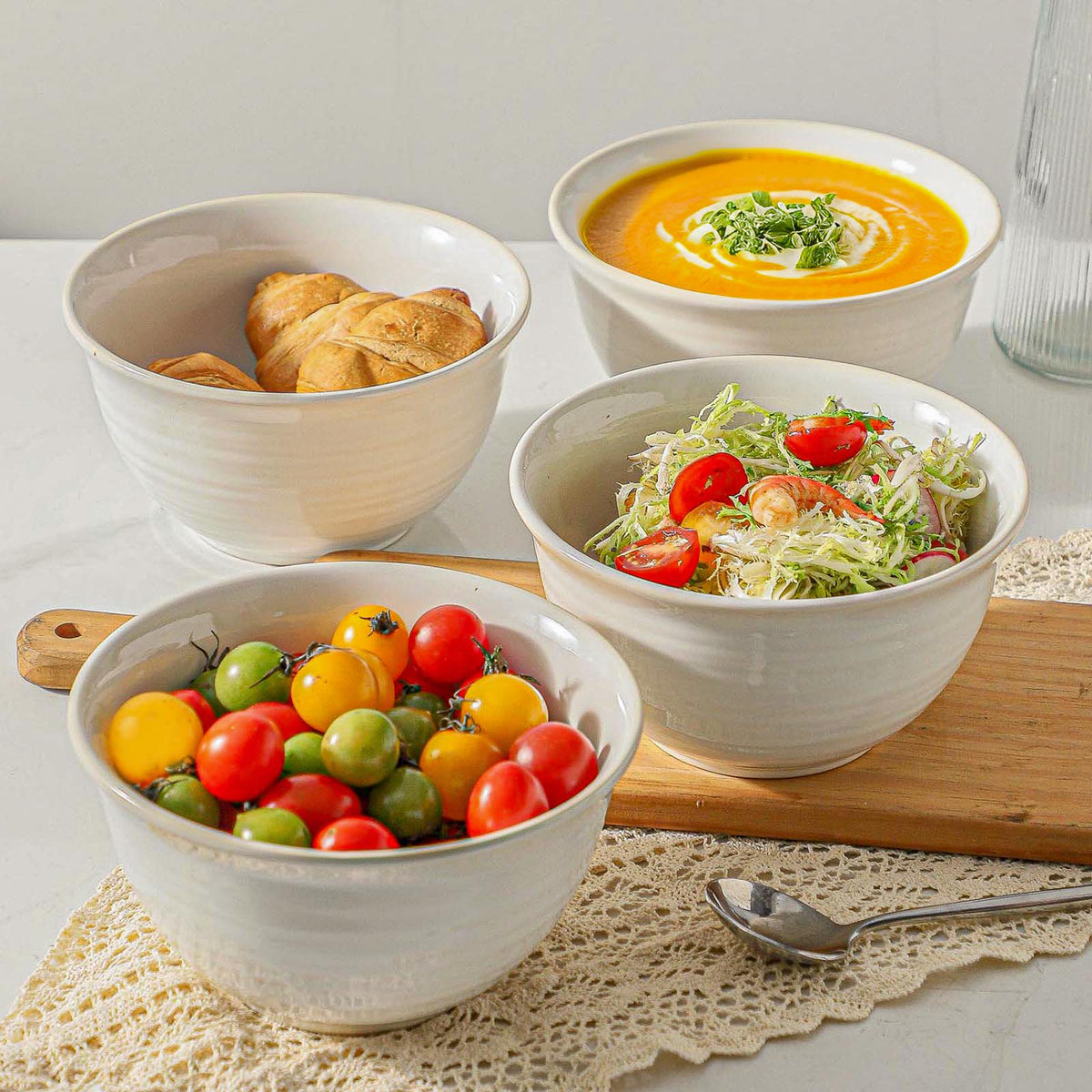 40 Ounce Deep Ceramic Soup Bowls, Microwave Safe & Dishwasher Safe, Creamy White G6781